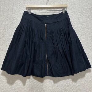 Leifsdottir Pleated Preppy Skirt‎ Navy Blue Lined Front Zipper Size 8